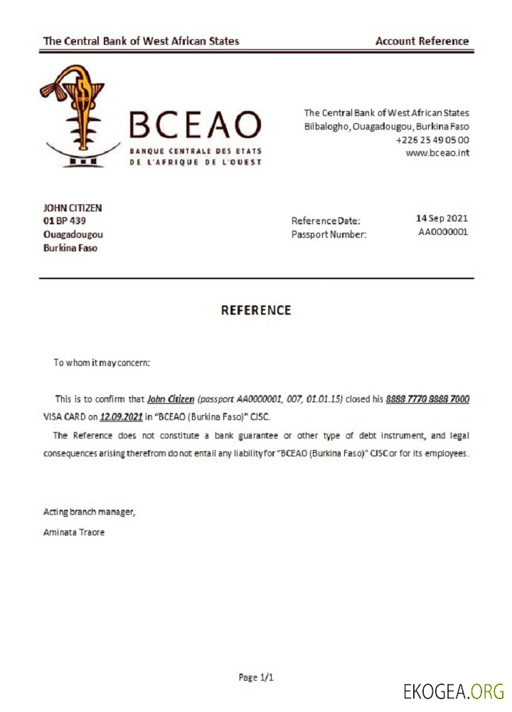 Burkina Faso , La Banque Centrale des États de l'Afrique de l'Ouest , référence de clôture